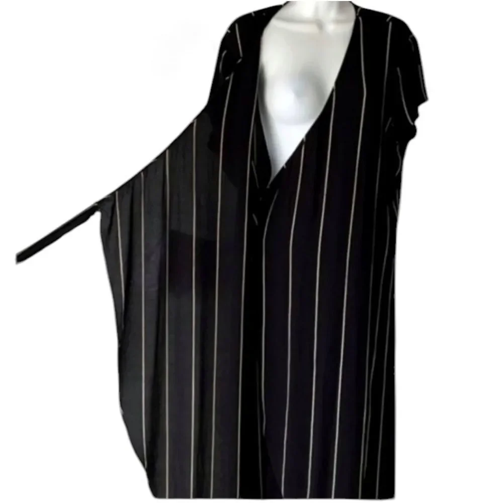 LOFT Wrap Dress with White Stripes and belt - Picture 10 of 15